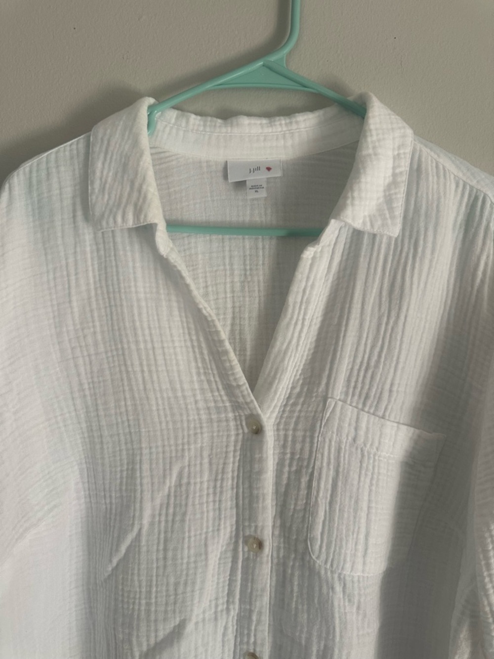 J.Jill White Double-Layer Gauze Button-Down Shirt